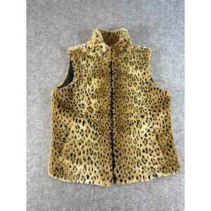 Incognita Leopard Print Faux Fur Vest Womens Medium Brown Black Full Zip Winter